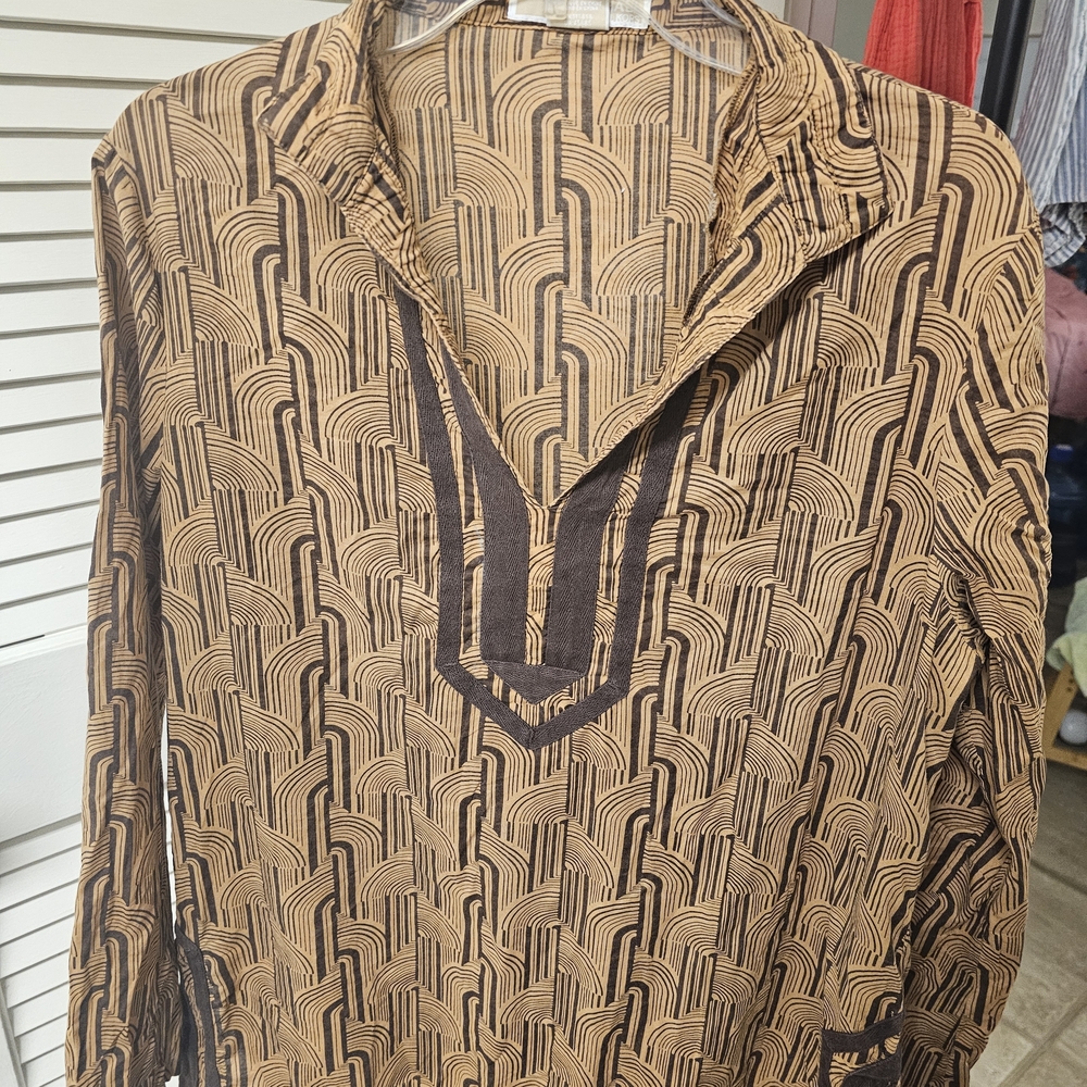 Michael Kors Brown and Black Geometric Blouse